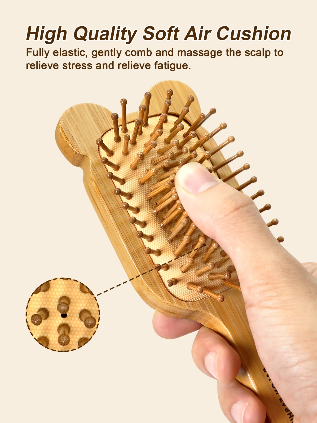 Bamboo Hair Brush - Natural Wooden Anti-Static Comb & Scalp Massager, Air Cushion Design for Detangling (Women/Men)