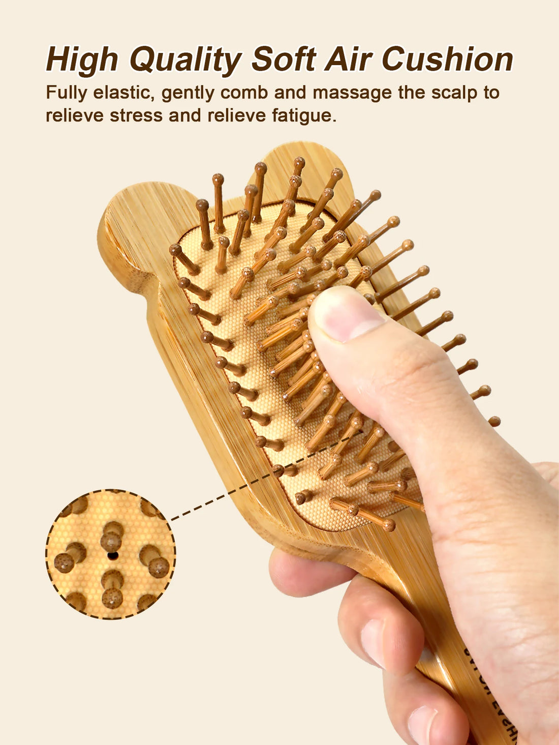 Bamboo Hair Brush - Natural Wooden Anti-Static Comb & Scalp Massager, Air Cushion Design for Detangling (Women/Men)