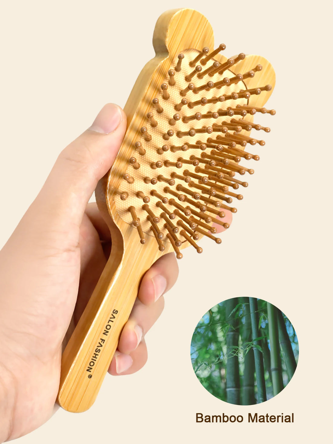 Bamboo Hair Brush - Natural Wooden Anti-Static Comb & Scalp Massager, Air Cushion Design for Detangling (Women/Men)