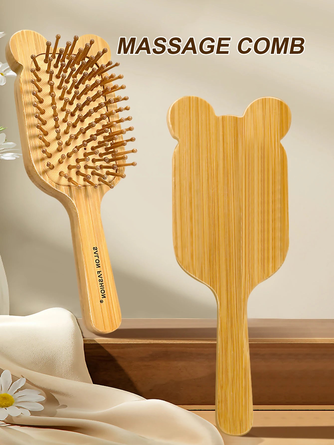 Bamboo Hair Brush - Natural Wooden Anti-Static Comb & Scalp Massager, Air Cushion Design for Detangling (Women/Men)
