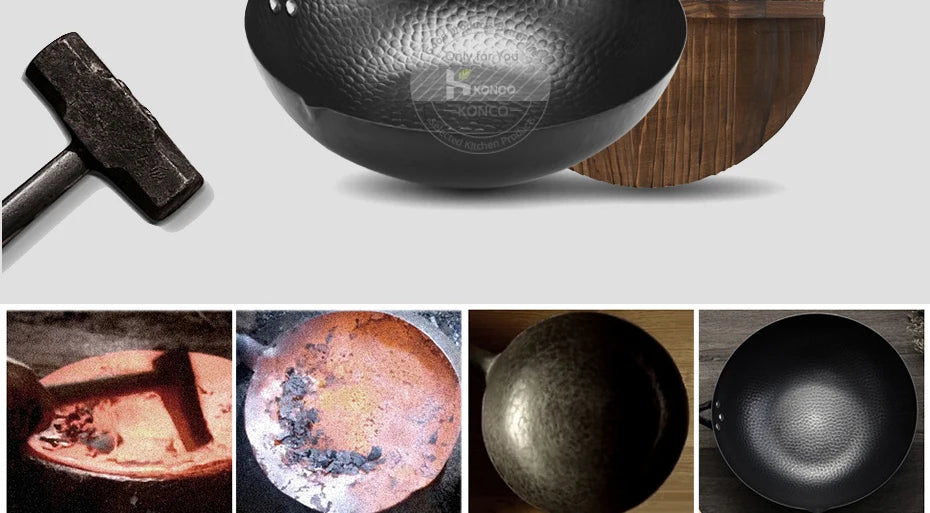 Konco Pure Iron Wok – 32cm Cast Iron Pan for Gas & Induction Cookers