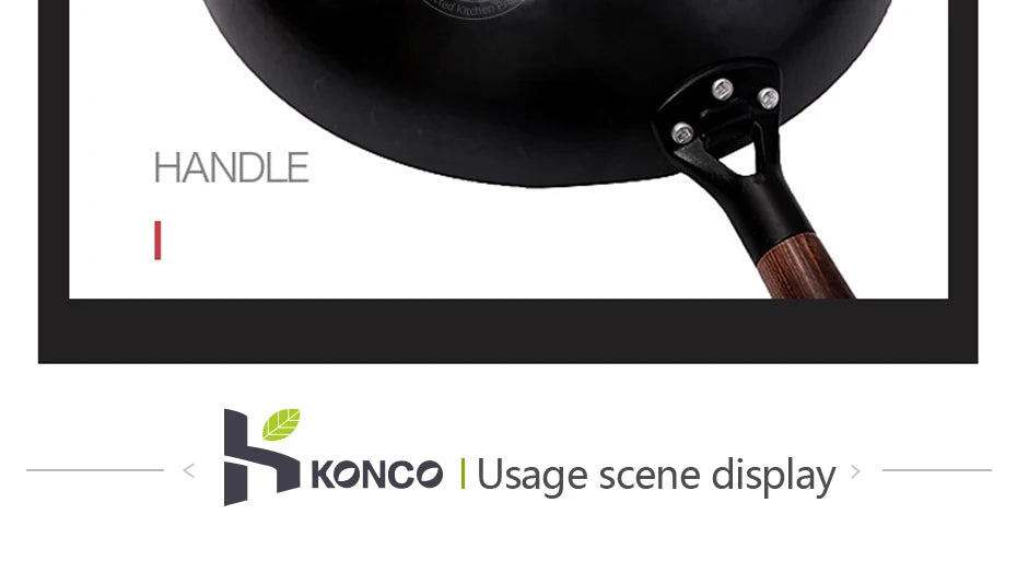 Konco Pure Iron Wok – 32cm Cast Iron Pan for Gas & Induction Cookers