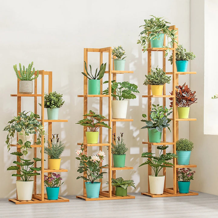 Bamboo 5/6-Tier Plant Stand Rack – Flower Pot Holder Shelf for Indoor/Outdoor Use