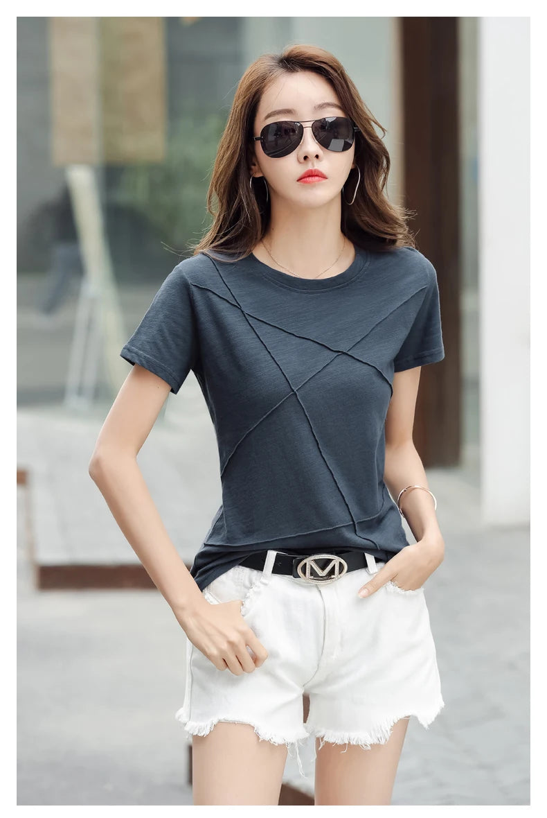 AOSSVIAO Women’s Bamboo Cotton Ribbed T-Shirt – Summer Slim Fit
