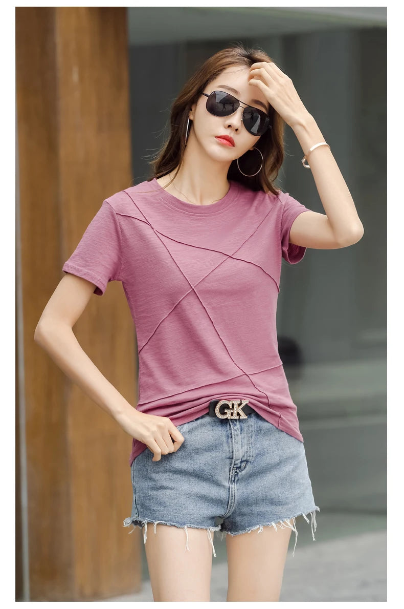 AOSSVIAO Women’s Bamboo Cotton Ribbed T-Shirt – Summer Slim Fit