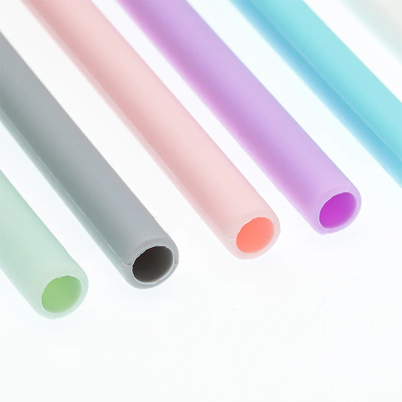 6pcs Reusable Silicone Straws Set with Cleaning Brush