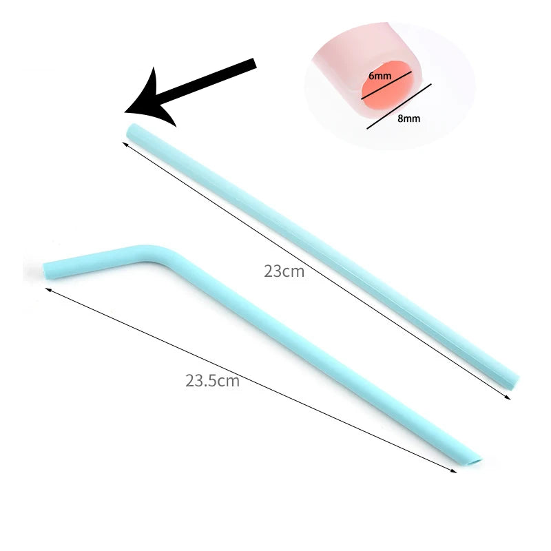 6pcs Reusable Silicone Straws Set with Cleaning Brush