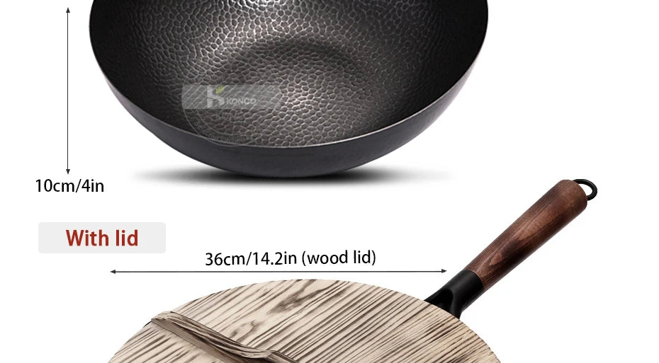 Konco Pure Iron Wok – 32cm Cast Iron Pan for Gas & Induction Cookers