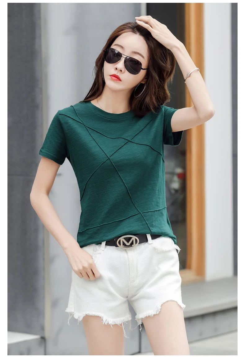 AOSSVIAO Women’s Bamboo Cotton Ribbed T-Shirt – Summer Slim Fit