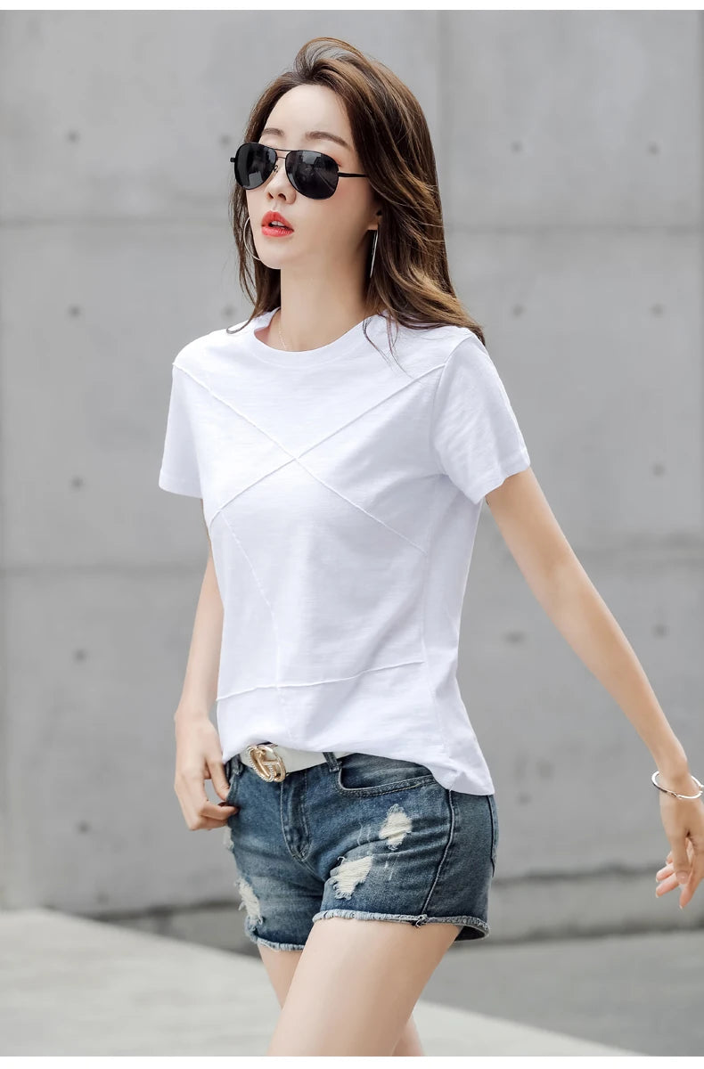 AOSSVIAO Women’s Bamboo Cotton Ribbed T-Shirt – Summer Slim Fit