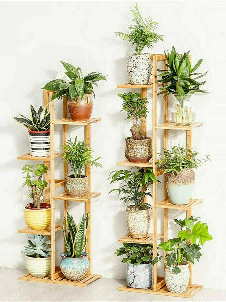 Bamboo 5/6-Tier Plant Stand Rack – Flower Pot Holder Shelf for Indoor/Outdoor Use