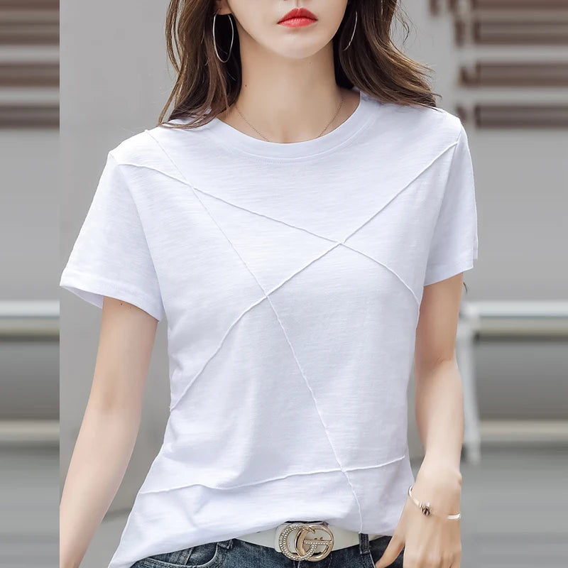 AOSSVIAO Women’s Bamboo Cotton Ribbed T-Shirt – Summer Slim Fit