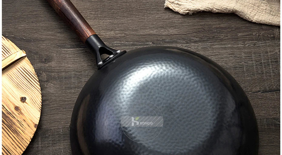 Konco Pure Iron Wok – 32cm Cast Iron Pan for Gas & Induction Cookers