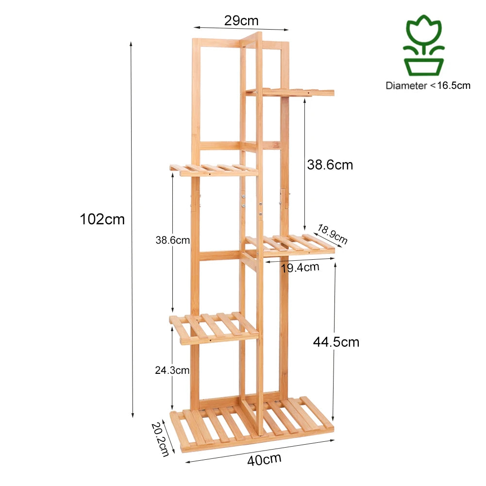 Bamboo 5/6-Tier Plant Stand Rack – Flower Pot Holder Shelf for Indoor/Outdoor Use