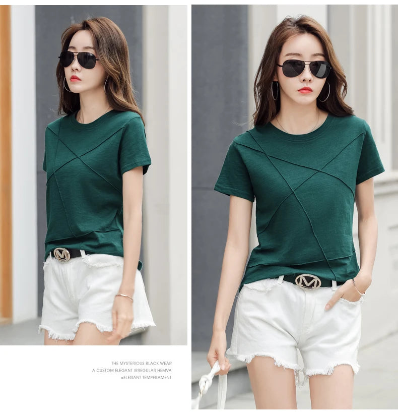 AOSSVIAO Women’s Bamboo Cotton Ribbed T-Shirt – Summer Slim Fit