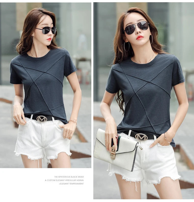 AOSSVIAO Women’s Bamboo Cotton Ribbed T-Shirt – Summer Slim Fit