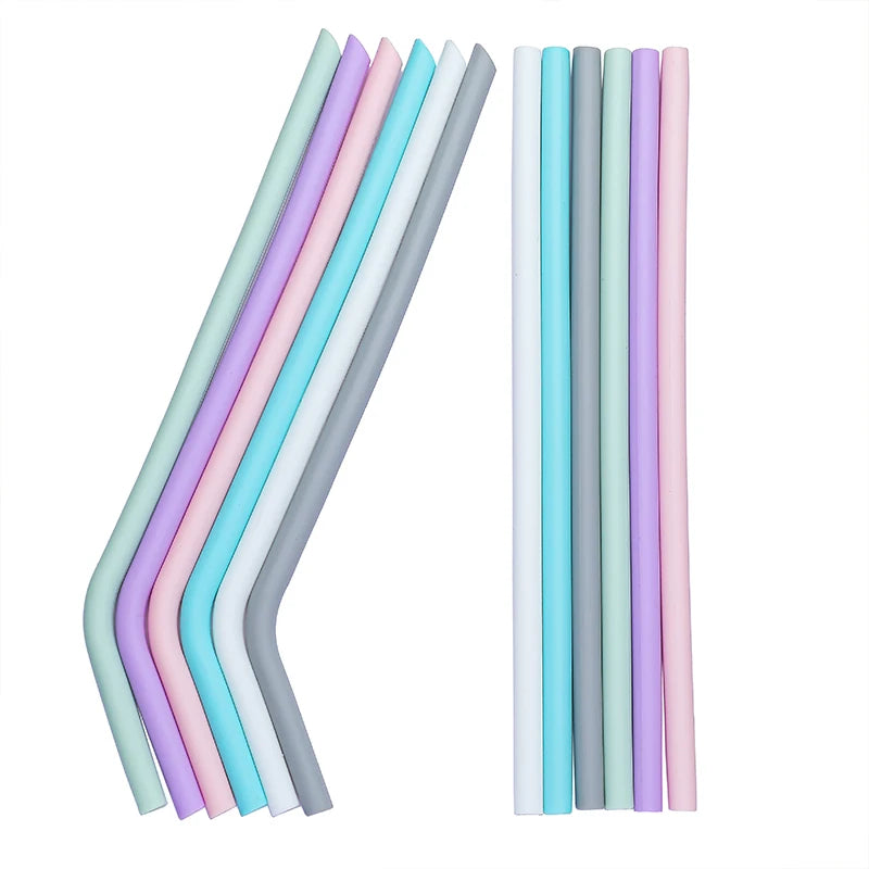 6pcs Reusable Silicone Straws Set with Cleaning Brush