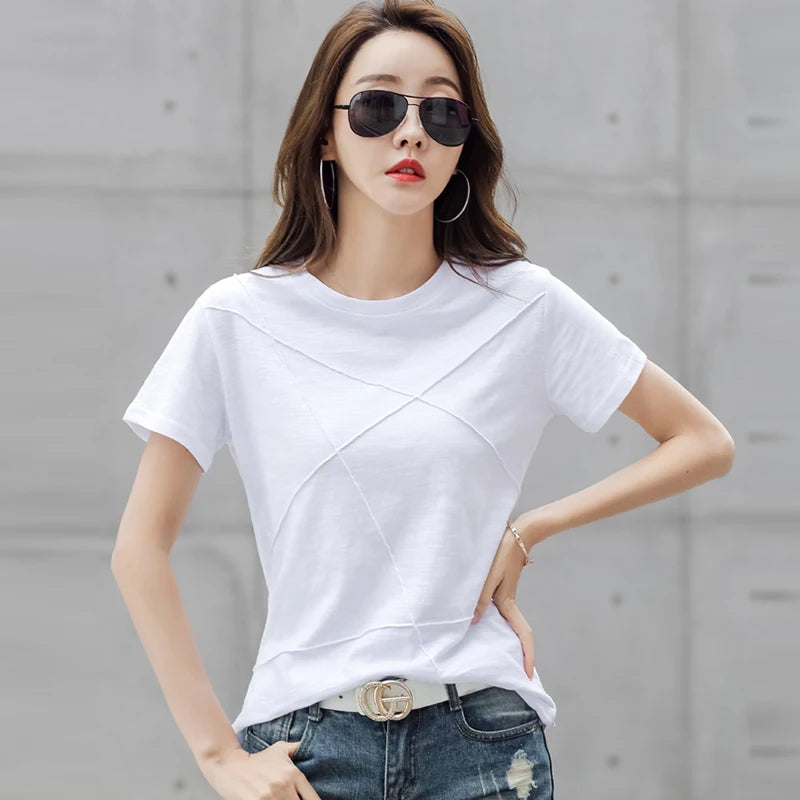 AOSSVIAO Women’s Bamboo Cotton Ribbed T-Shirt – Summer Slim Fit