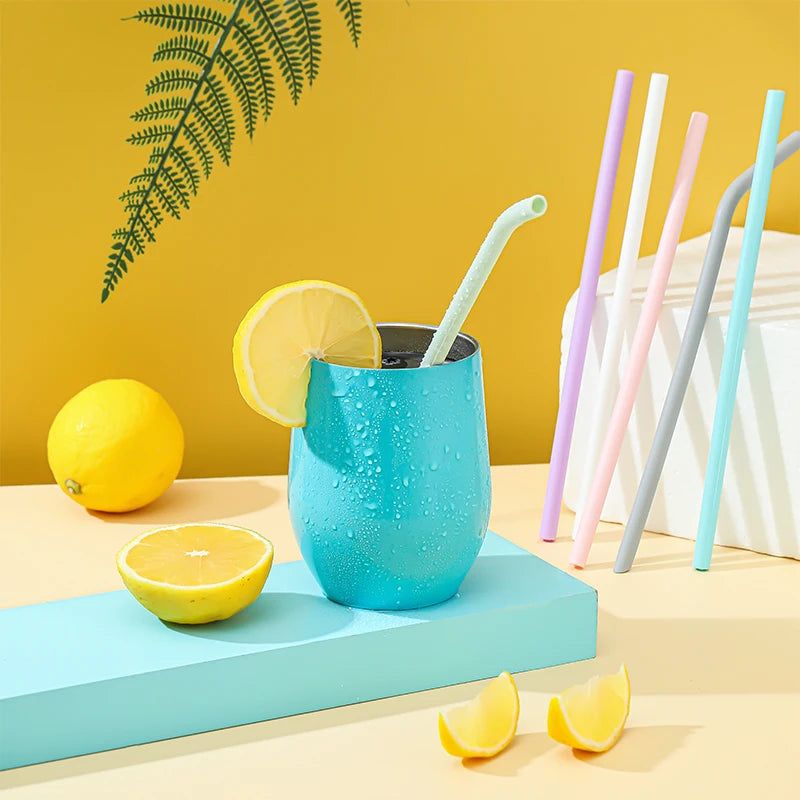 6pcs Reusable Silicone Straws Set with Cleaning Brush