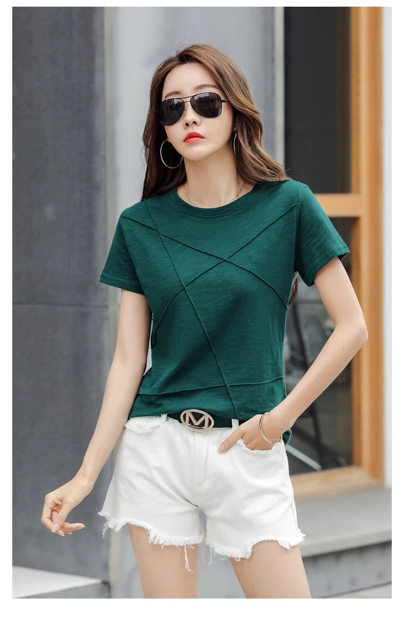 AOSSVIAO Women’s Bamboo Cotton Ribbed T-Shirt – Summer Slim Fit