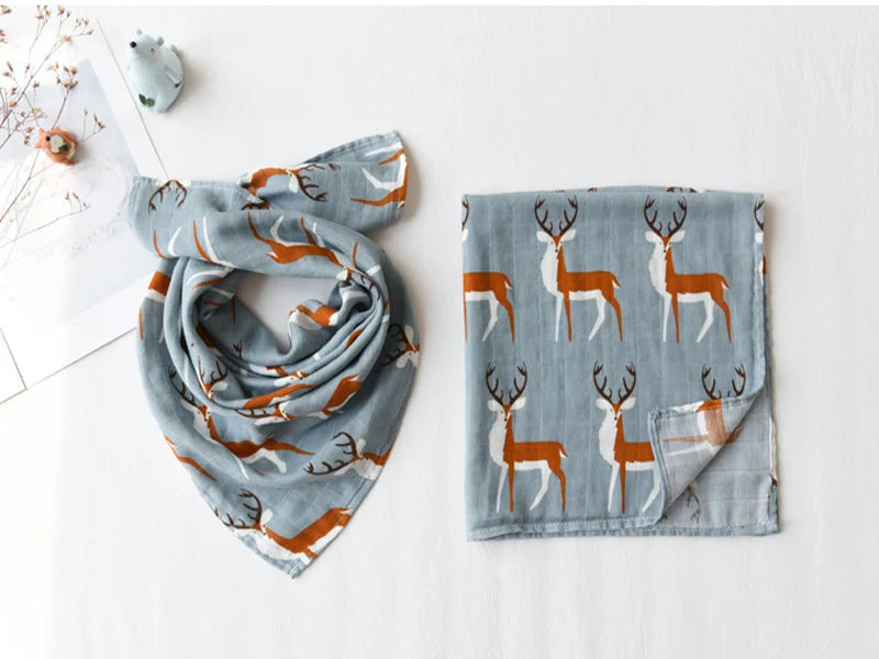 Soft Organic Cotton & Bamboo Baby Muslin Blanket/Bib Wrap