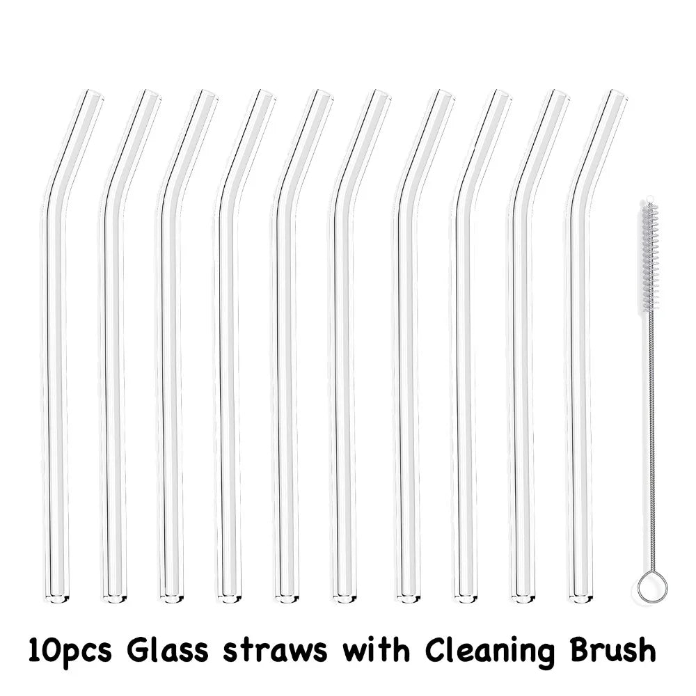 10PCS Glass Straws – Clear Bent Reusable Drinking Straws (20cm x 8mm)