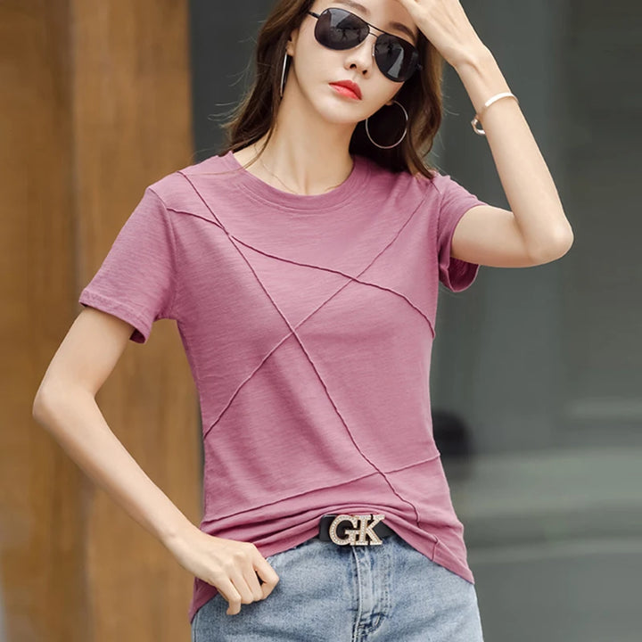 AOSSVIAO Women’s Bamboo Cotton Ribbed T-Shirt – Summer Slim Fit