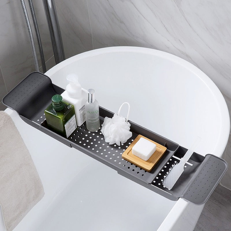 Extendable Bamboo Bathtub Tray – Bath Caddy Rack with Book, Towel & Accessory Holder