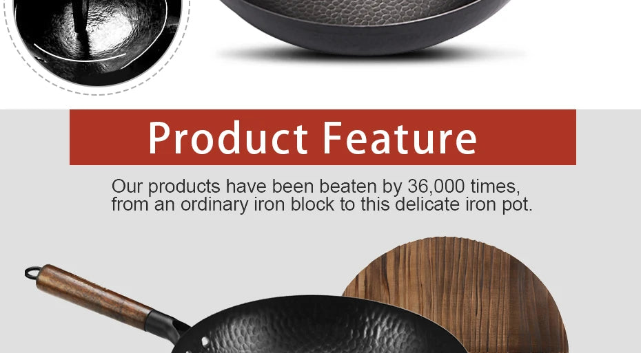 Konco Pure Iron Wok – 32cm Cast Iron Pan for Gas & Induction Cookers
