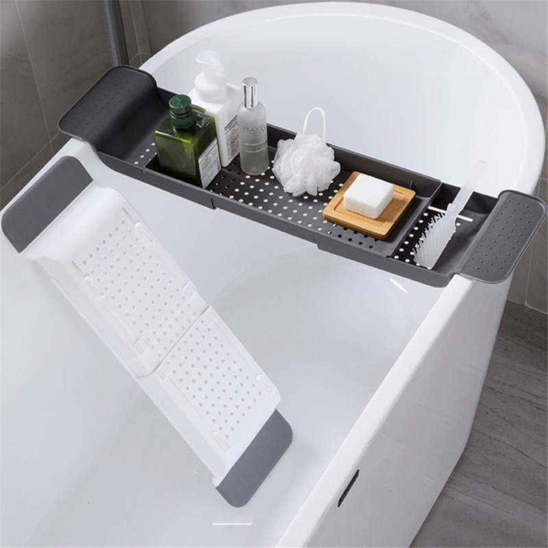 Extendable Bamboo Bathtub Tray – Bath Caddy Rack with Book, Towel & Accessory Holder