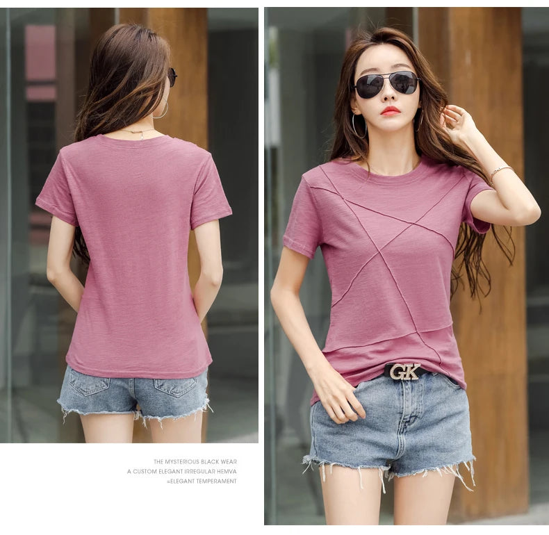 AOSSVIAO Women’s Bamboo Cotton Ribbed T-Shirt – Summer Slim Fit