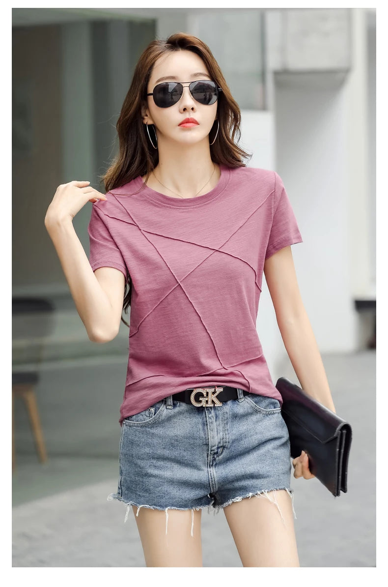 AOSSVIAO Women’s Bamboo Cotton Ribbed T-Shirt – Summer Slim Fit