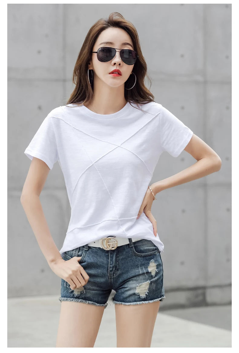 AOSSVIAO Women’s Bamboo Cotton Ribbed T-Shirt – Summer Slim Fit