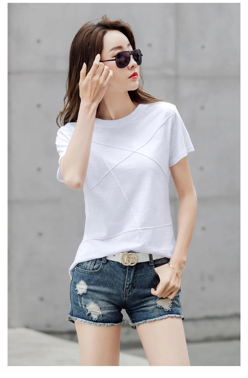 AOSSVIAO Women’s Bamboo Cotton Ribbed T-Shirt – Summer Slim Fit