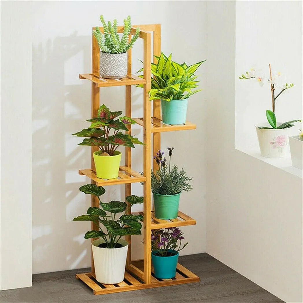 Bamboo 5/6-Tier Plant Stand Rack – Flower Pot Holder Shelf for Indoor/Outdoor Use