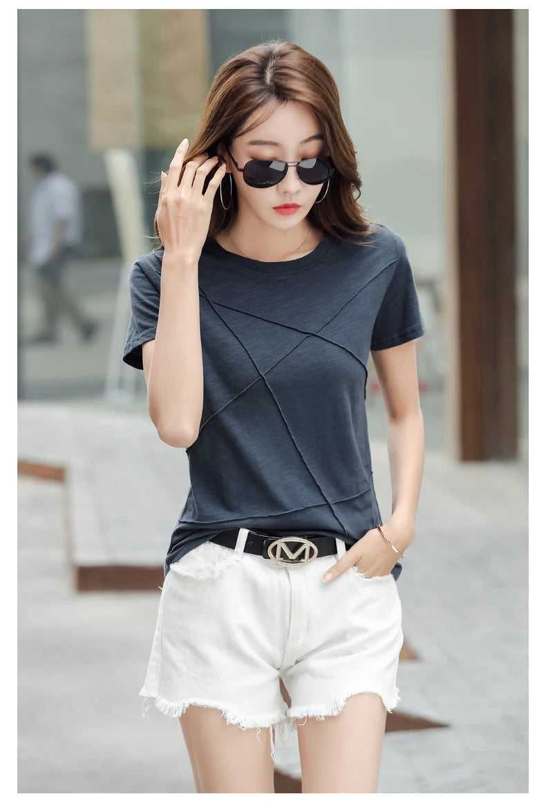 AOSSVIAO Women’s Bamboo Cotton Ribbed T-Shirt – Summer Slim Fit