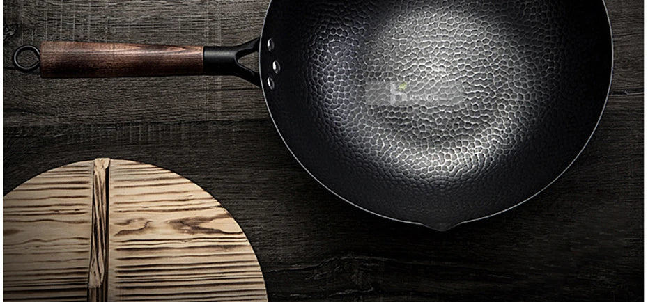 Konco Pure Iron Wok – 32cm Cast Iron Pan for Gas & Induction Cookers