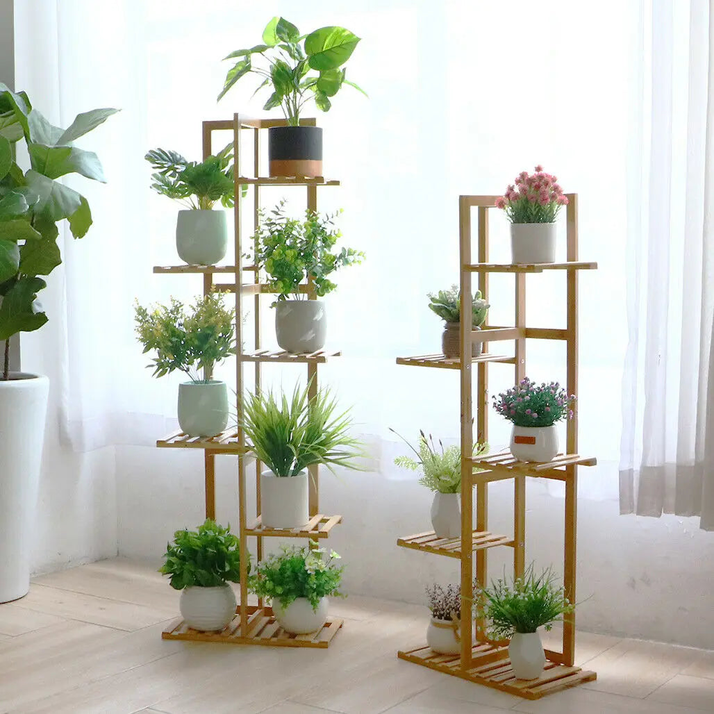 Bamboo 5/6-Tier Plant Stand Rack – Flower Pot Holder Shelf for Indoor/Outdoor Use