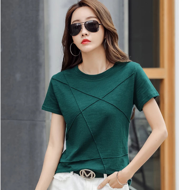 AOSSVIAO Women’s Bamboo Cotton Ribbed T-Shirt – Summer Slim Fit