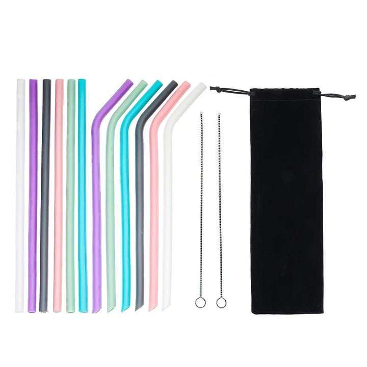6pcs Reusable Silicone Straws Set with Cleaning Brush
