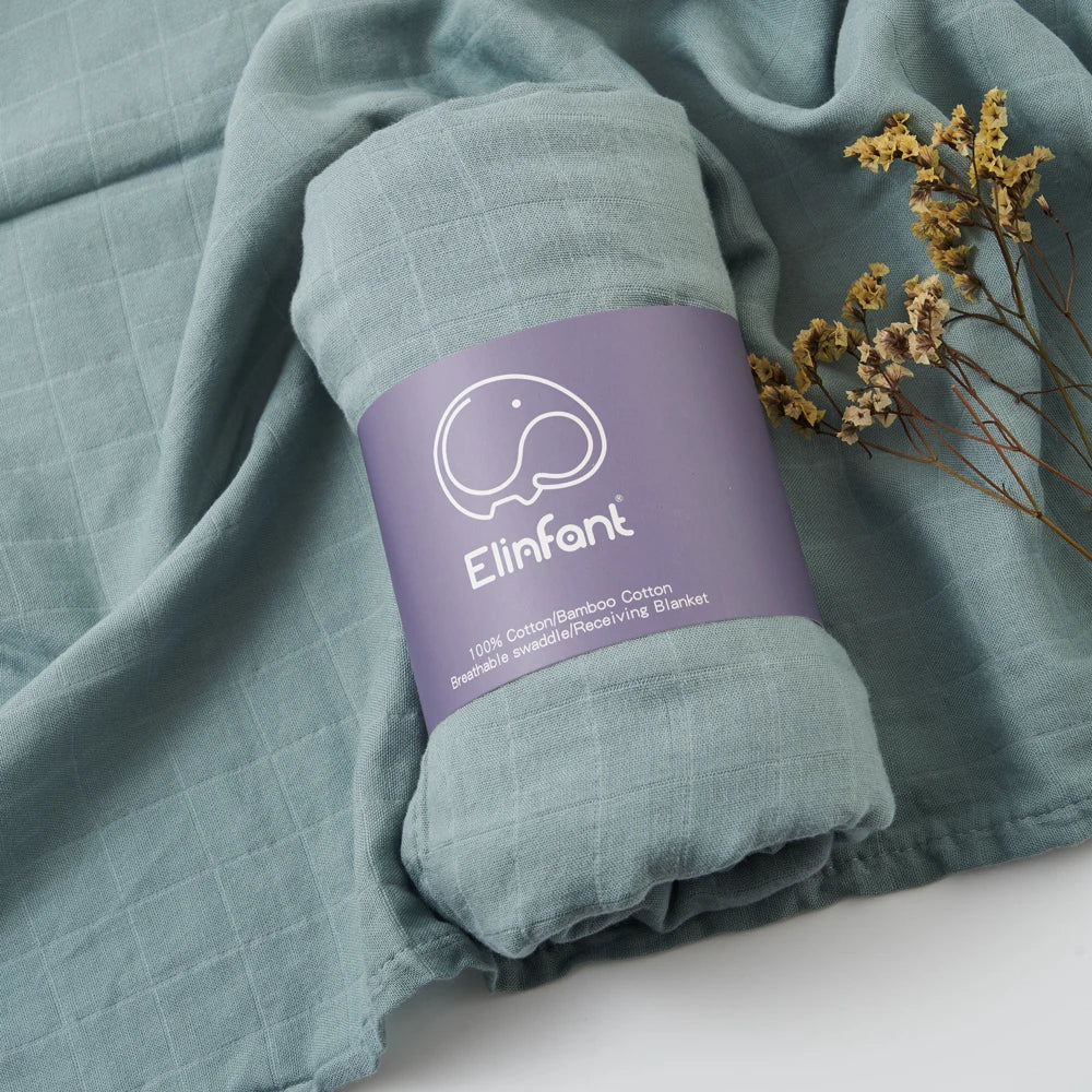 Elinfant Bamboo Cotton Muslin Swaddle Blanket – 120x110cm Baby Wrap Towel