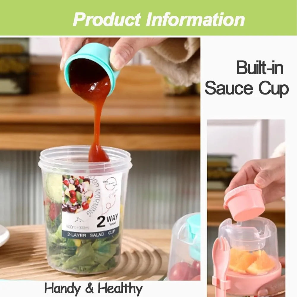 Carry Breakfast Cups – Salad, Yogurt, Cereal, Oatmeal, Snacks, Parfait Containers with Forks and Dressing Holders
