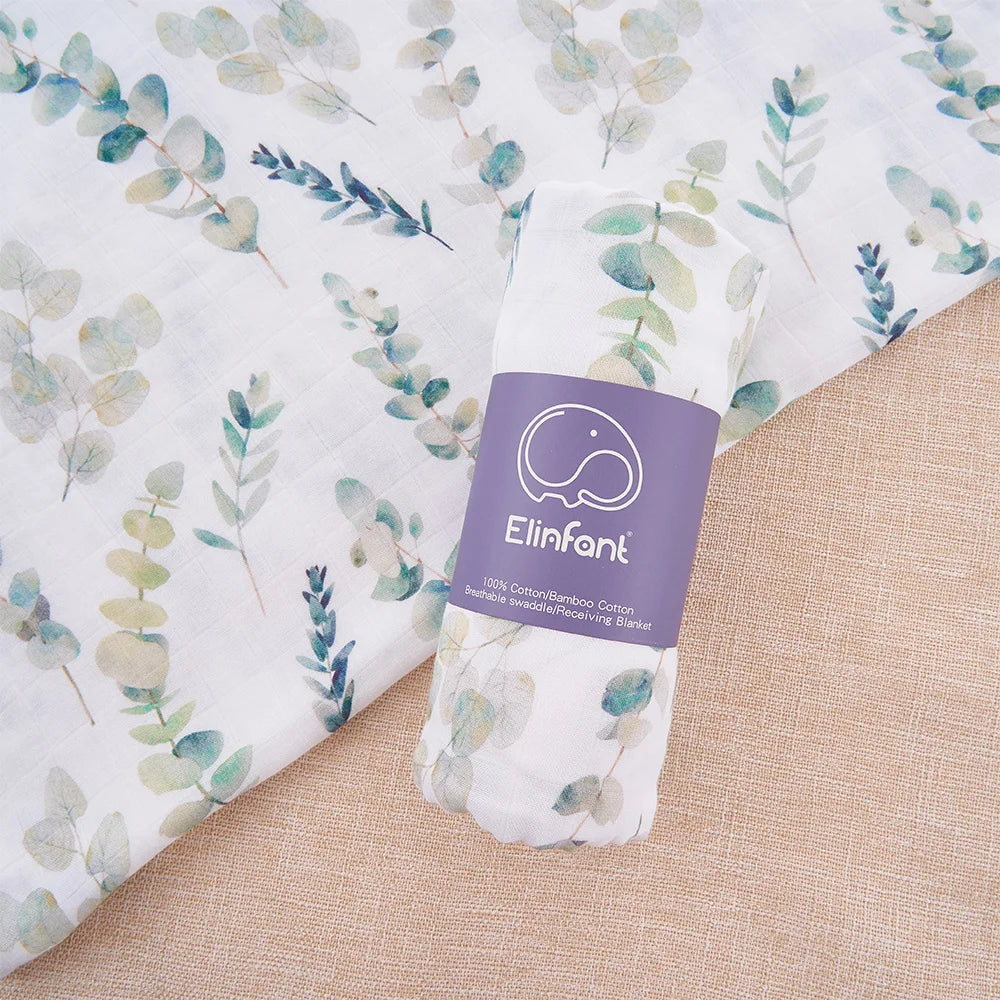 Elinfant Bamboo Cotton Muslin Swaddle Blanket – 120x110cm Baby Wrap Towel