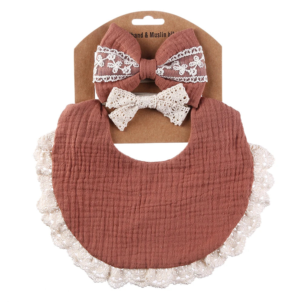 3-Piece Muslin Cotton & Bamboo Baby Bib Set with Tassel Lace