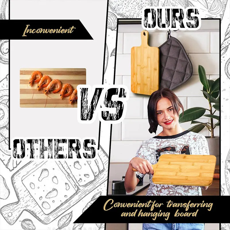 Bamboo Cutting Board with Handle – Large Wooden Serving & Chopping Board for Kitchen Use