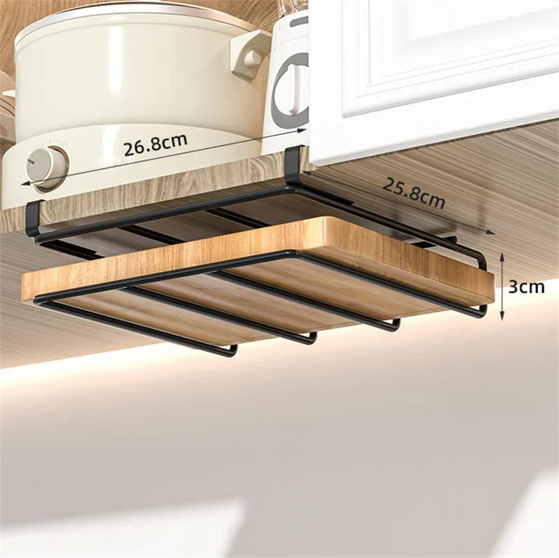 Stainless Steel Kitchen Hanging Organizer Rack – Hooks, Towel Bar, Pot Lid & Cutting Board Storage