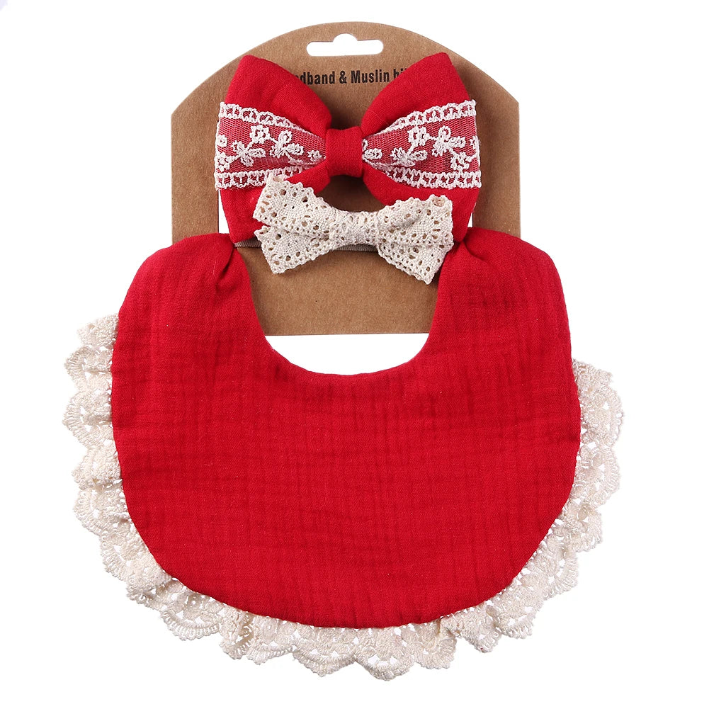 3-Piece Muslin Cotton & Bamboo Baby Bib Set with Tassel Lace