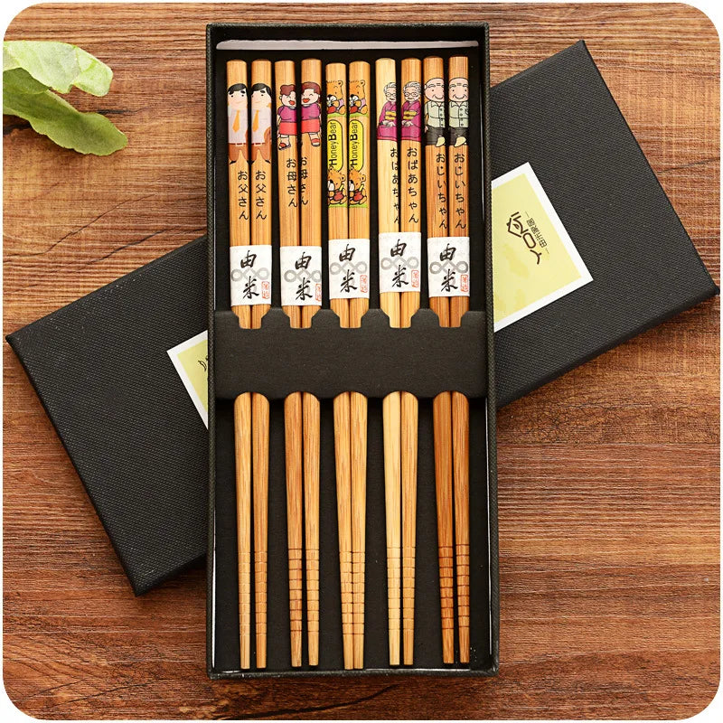 5-Pair Set Bamboo Chopsticks – Non-Slip Natural Wood Sushi & Food Chopsticks Set