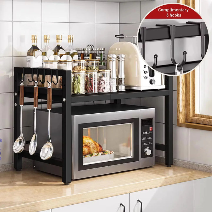 Expandable Microwave Shelf Organizer – 42–64cm Adjustable Countertop Rack
