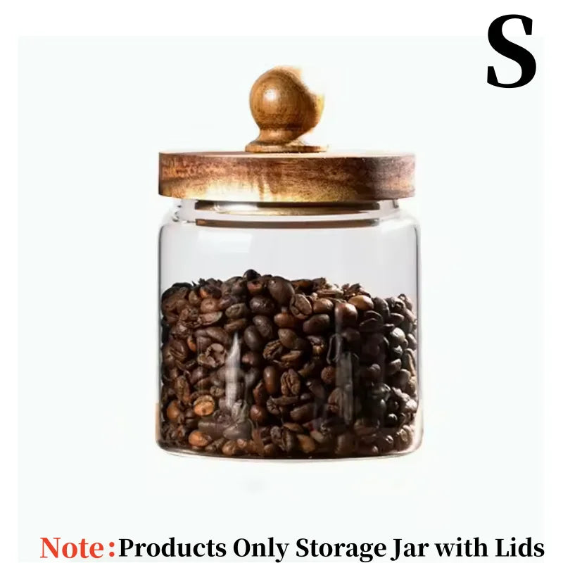 Glass Food Storage Jar with Wooden Lid – Airtight Sealed Container for Coffee Beans, Nuts, Spices, Candy, and Moisture-Proof Storage
